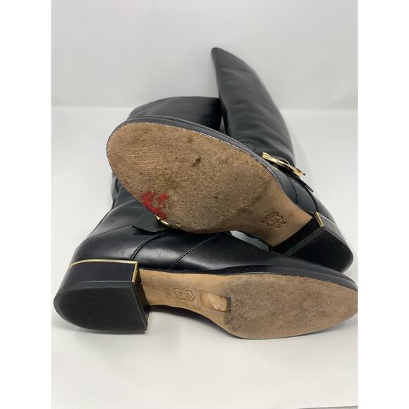 Tory Burch Sofia Riding Boot 6.5, Tall Black Leather Gold Buckle - Picture 4 of 6